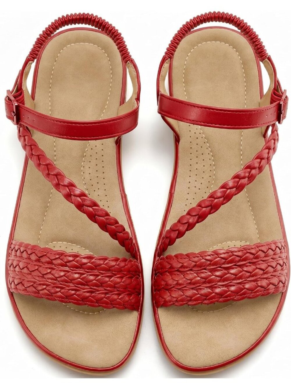 Women's Red Summer Comfortable Strappy Flats Casual Walking Beach Sandals